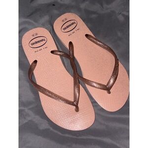 NEW Havianas Womens Slim Rose Gold Flatform Flip Flop Sandals, Size 6